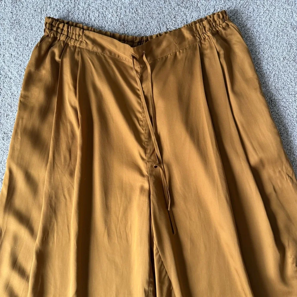 Ettitude Sateen Wide Leg Pants L/XL Camel 100% Bamboo Lyocell Pull On Casual